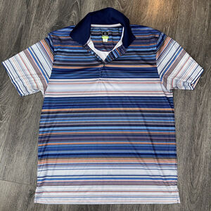 PGA Tour Men’s Large Pro Series Golf Polo Shirt Blue Striped Short Sleeve